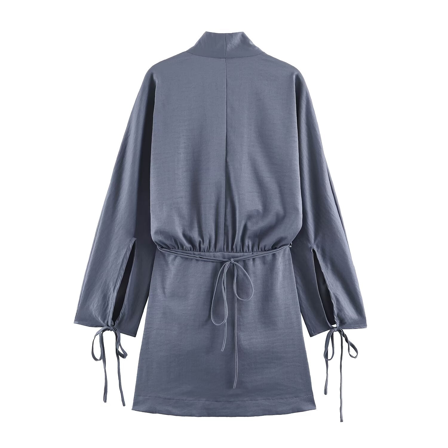 Women Clothing Summer Waist Belt Double Breasted Short Long Sleeve Dress SenDa