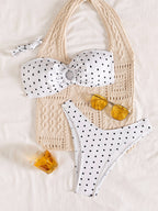Black White Polka Dot Fresh Advanced Hollowed out Detachable Shoulder Strap Split Bikini OLam