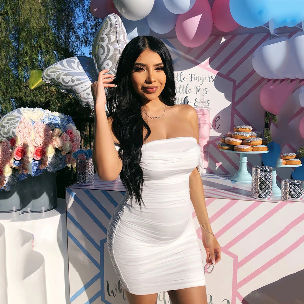 Robe fourreau sexy en maille à col licou pour boîte de nuit