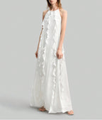 Women Clothing Summer Strap Backless Ruffled Chiffon Sexy Dress Sweet Bandage Dress Maxi Dress FRIDAY