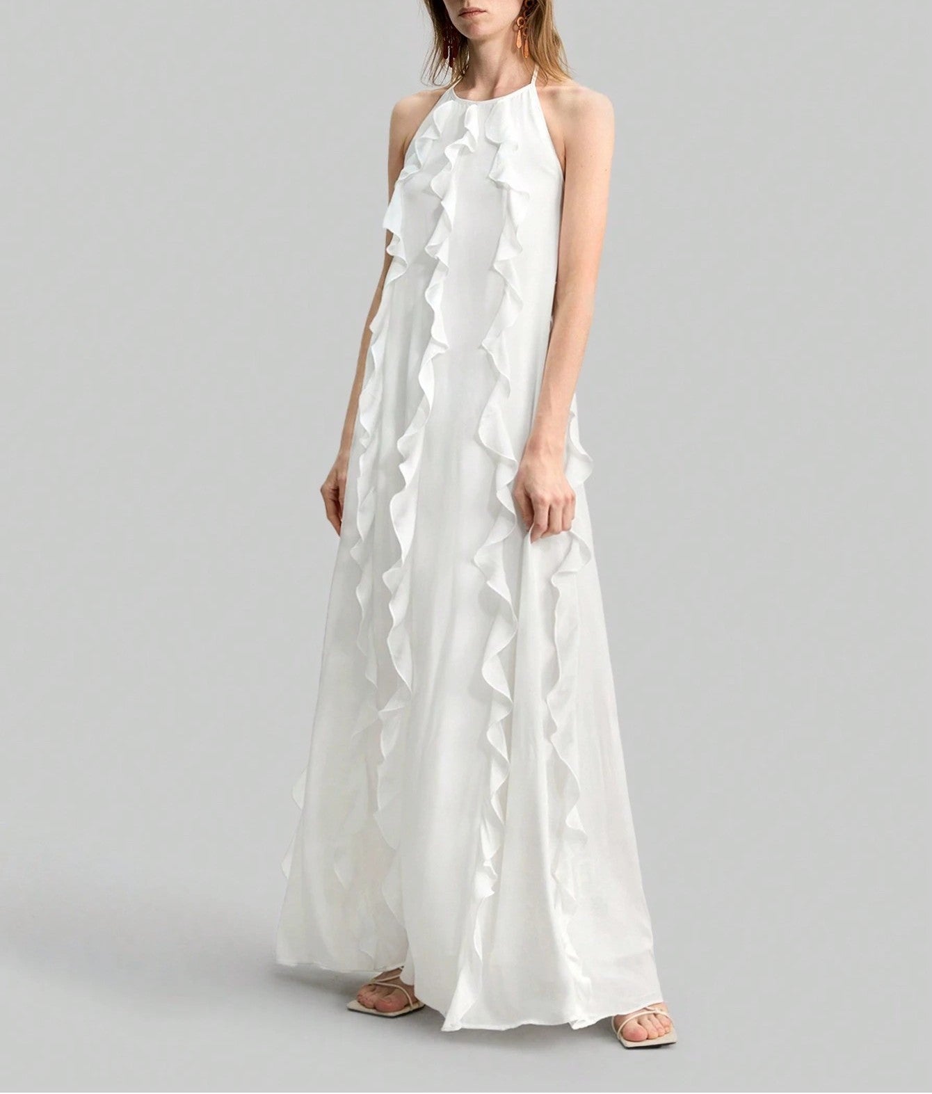 Women Clothing Summer Strap Backless Ruffled Chiffon Sexy Dress Sweet Bandage Dress Maxi Dress FRIDAY