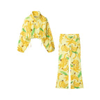 Summer Women Clothing Fruit Printed Short Coat Pants Two Piece Sets Shell
