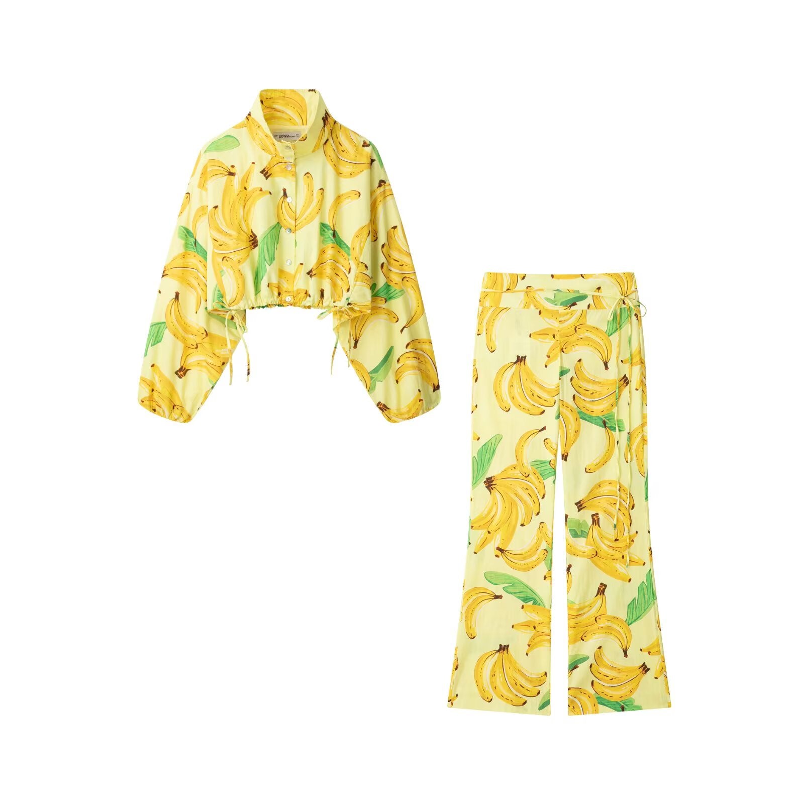 Summer Women Clothing Fruit Printed Short Coat Pants Two Piece Sets Shell