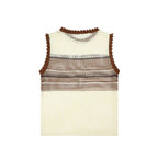 Women Clothing Summer Artistic Contrast Color Design round Neck Knitted Vest Top Howe