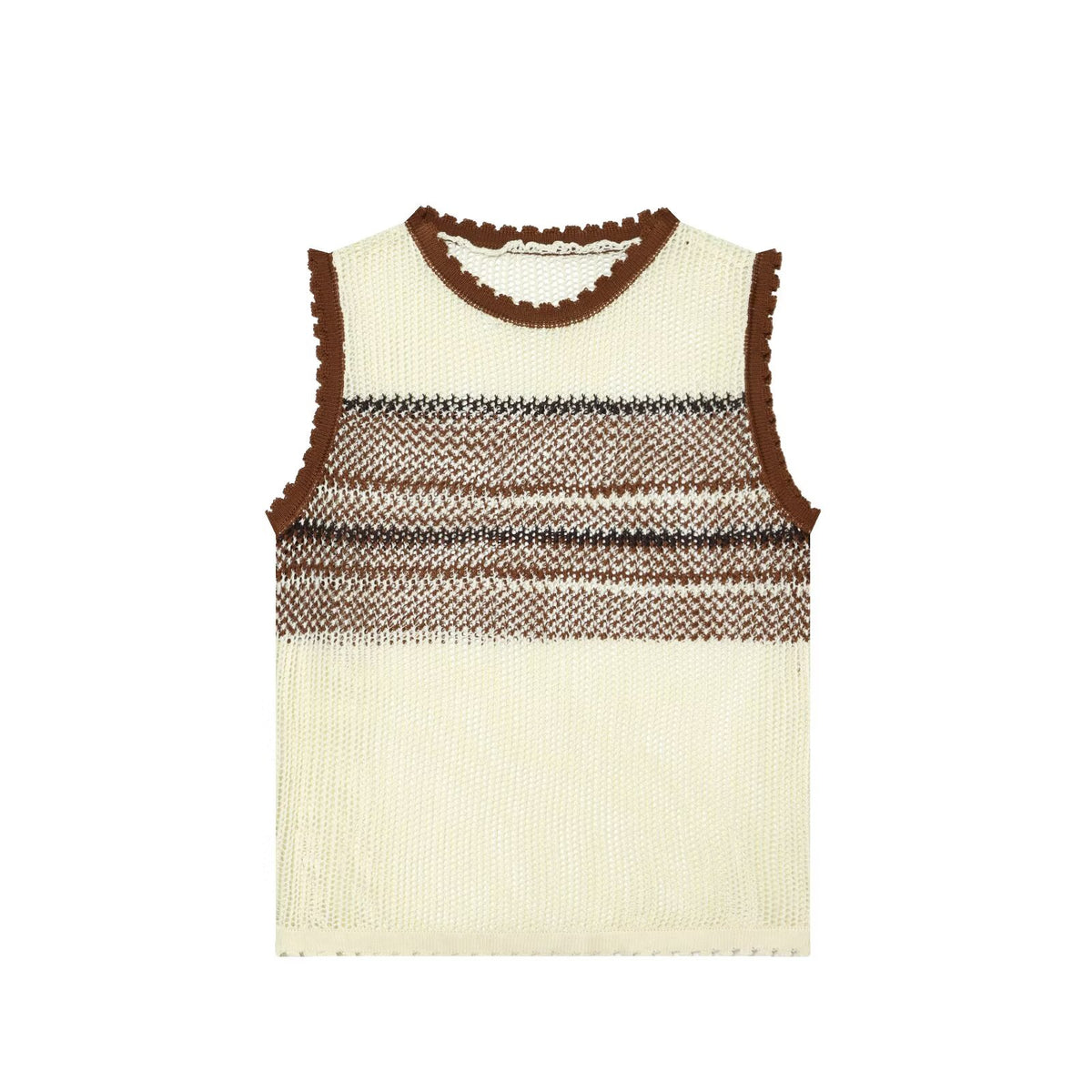 Women Clothing Summer Artistic Contrast Color Design round Neck Knitted Vest Top Howe