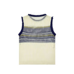Women Clothing Summer Artistic Contrast Color Design round Neck Knitted Vest Top Howe