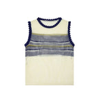 Women Clothing Summer Artistic Contrast Color Design round Neck Knitted Vest Top Howe