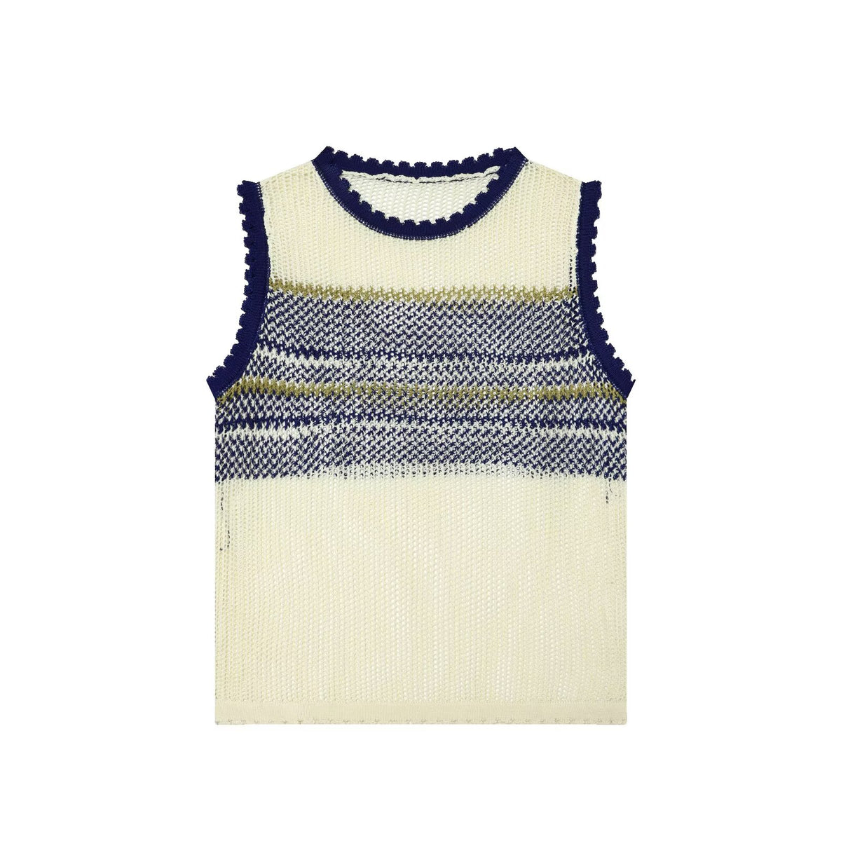 Women Clothing Summer Artistic Contrast Color Design round Neck Knitted Vest Top Howe