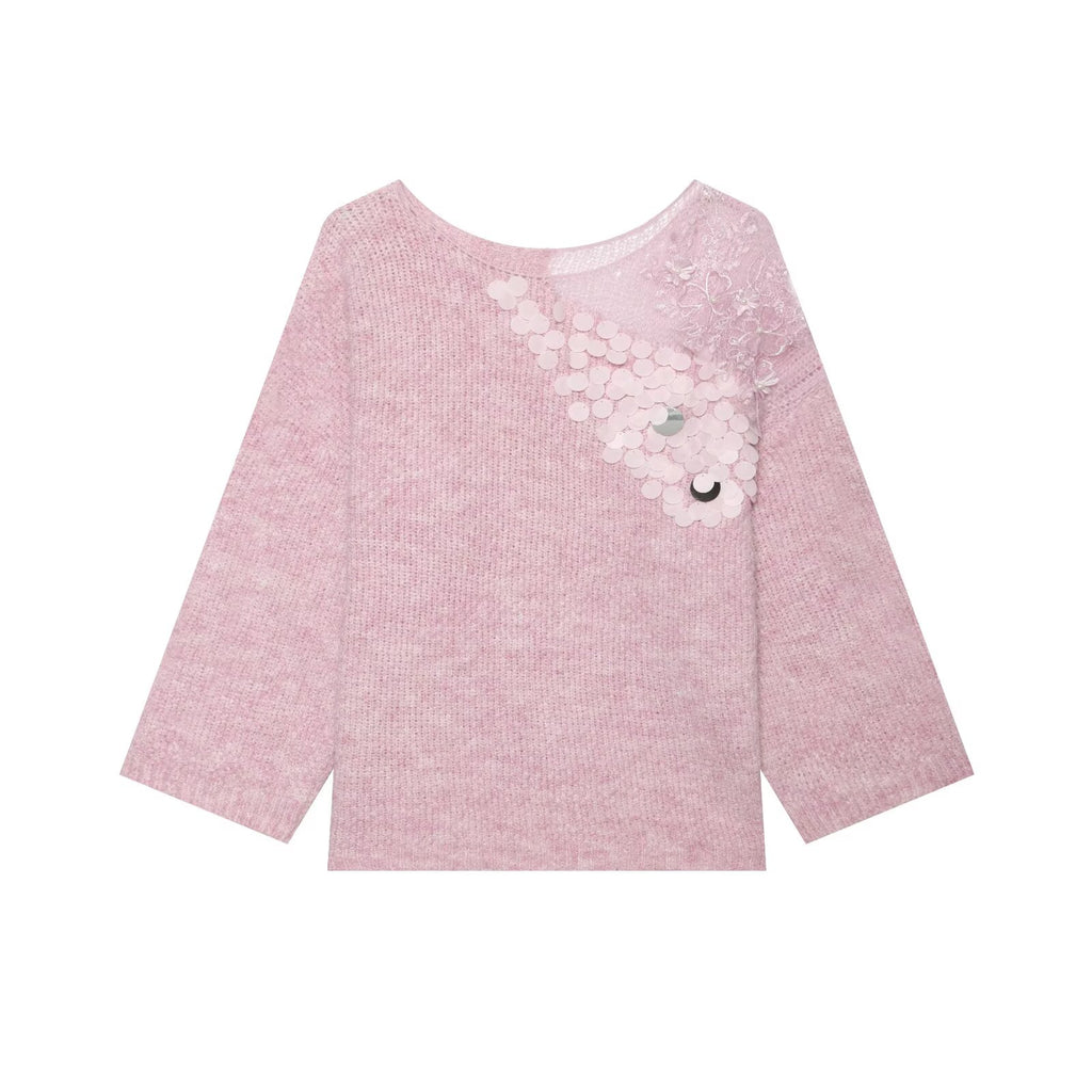 Women Clothing Summer French Gentle Handmade Sequin Accessories Sweater Howe