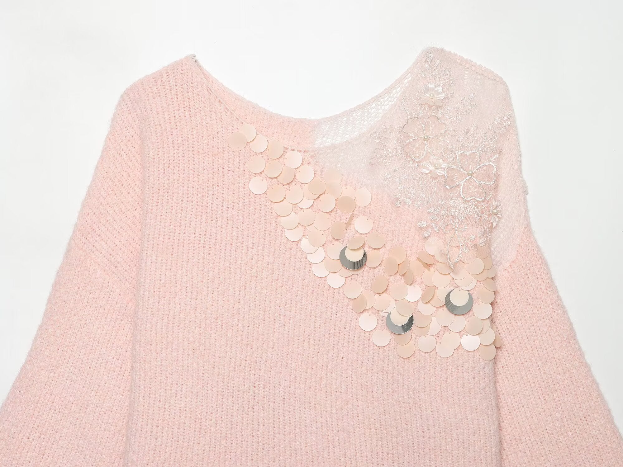 Women Clothing Summer French Gentle Handmade Sequin Accessories Sweater Howe