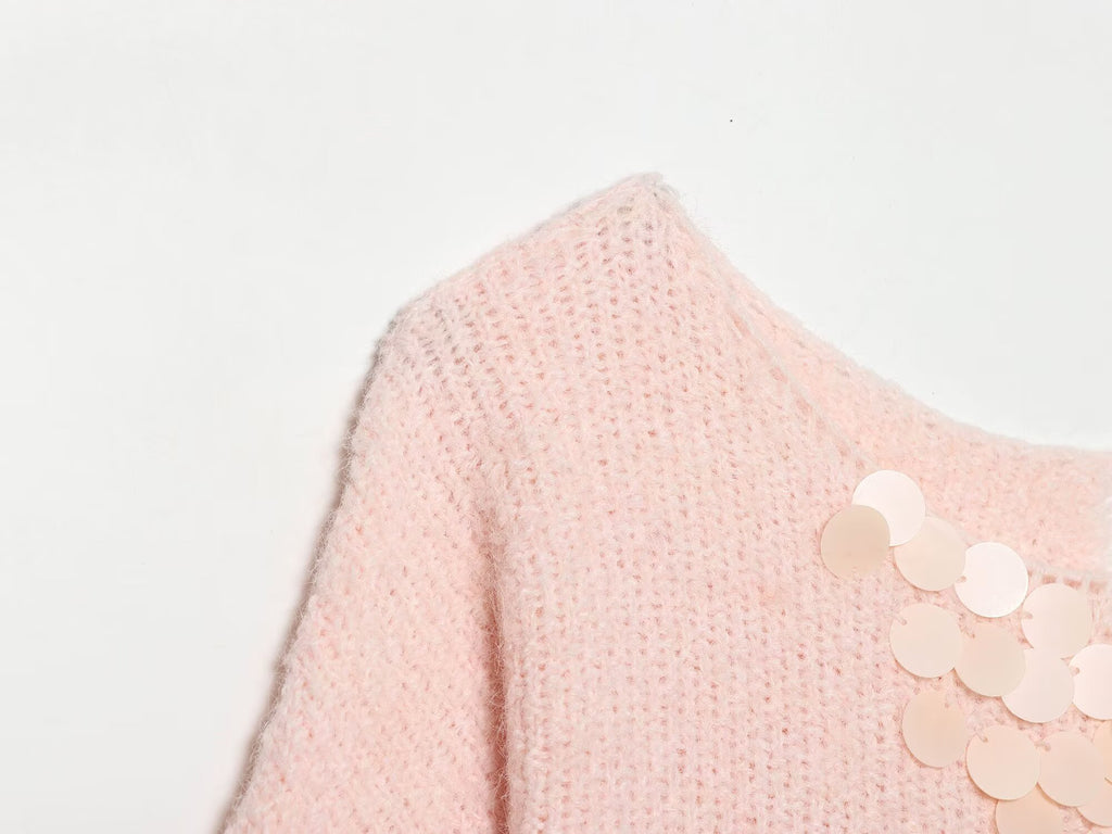 Women Clothing Summer French Gentle Handmade Sequin Accessories Sweater Howe