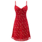 Summer Women Clothing Red Printing Strap Dress PullWind