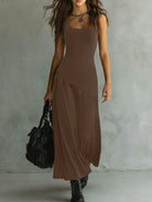 Summer U Neck Sleeveless Vest Dress Elegant Graceful Asymmetric Slim Fit Patchwork Maxi Dress Eping