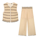 Women Clothing Color Contrast Stitching Vest Top Wide Leg Pant Sets Howe