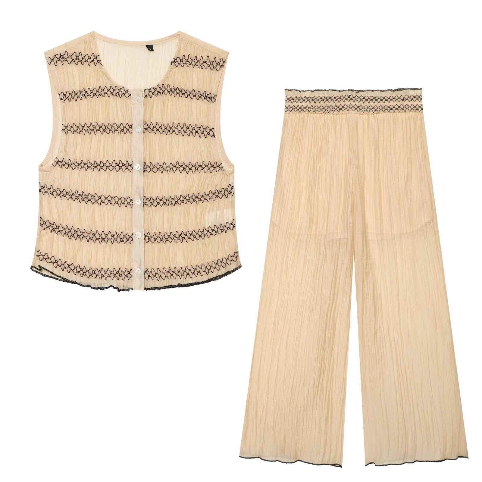Women Clothing Color Contrast Stitching Vest Top Wide Leg Pant Sets Howe