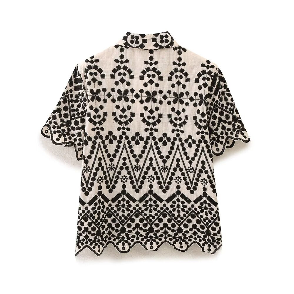 Summer Color Block Embroidery Shirt Embroidered Shorts Sets Howe