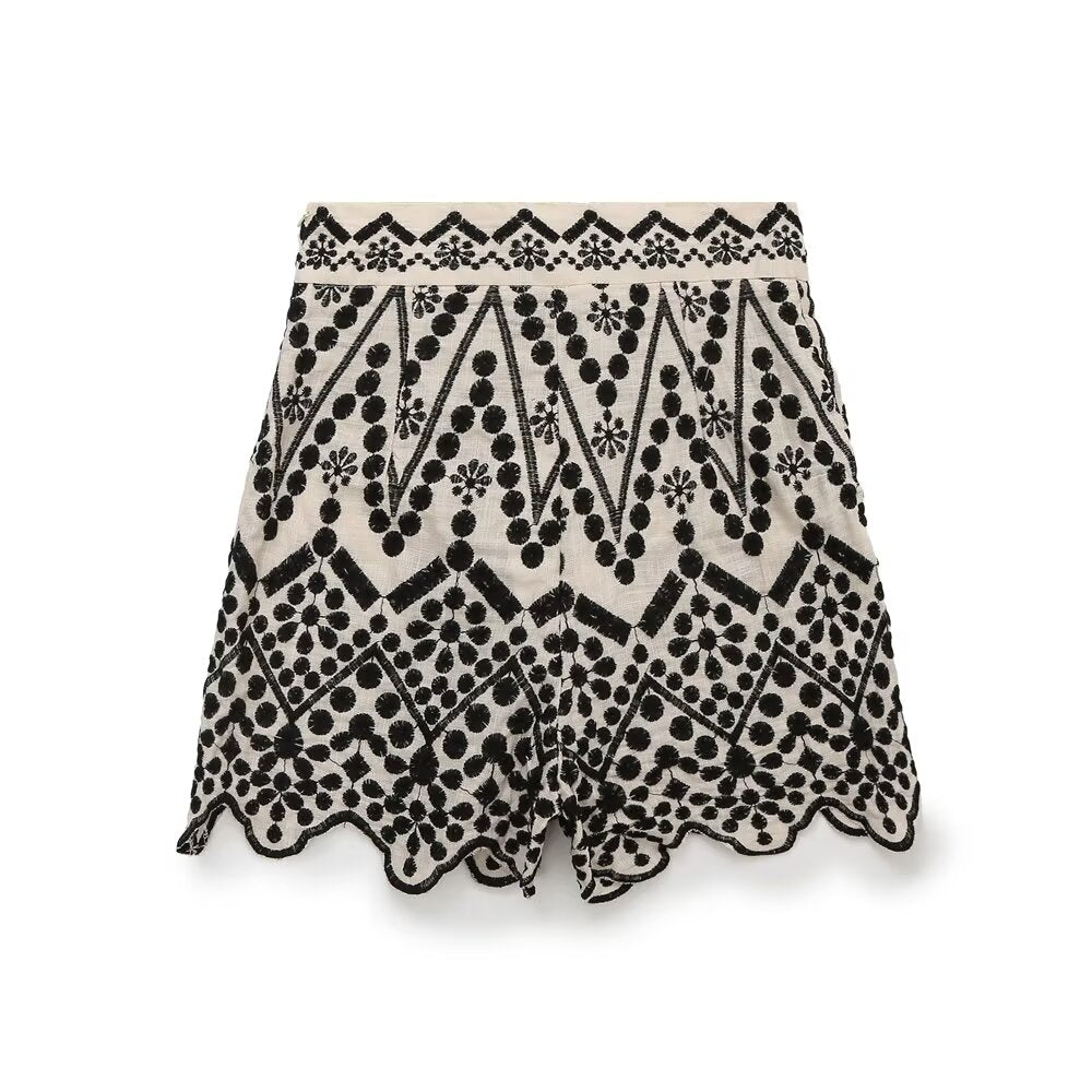 Summer Color Block Embroidery Shirt Embroidered Shorts Sets Howe
