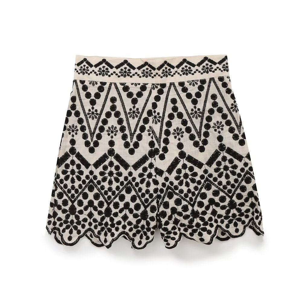 Summer Color Block Embroidery Shirt Embroidered Shorts Sets Howe