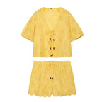 Women Solid Color Summer Embroidered Short Sets Howe