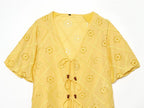 Women Solid Color Summer Embroidered Short Sets Howe