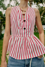 Women Clothing Summer Sleeveless V neck Dress Hem Striped Pullover Top flightCourse
