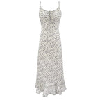 Summer Retro Vacation Printed Maxi Dress Ruffled Design Slim Strap Dress PullWind