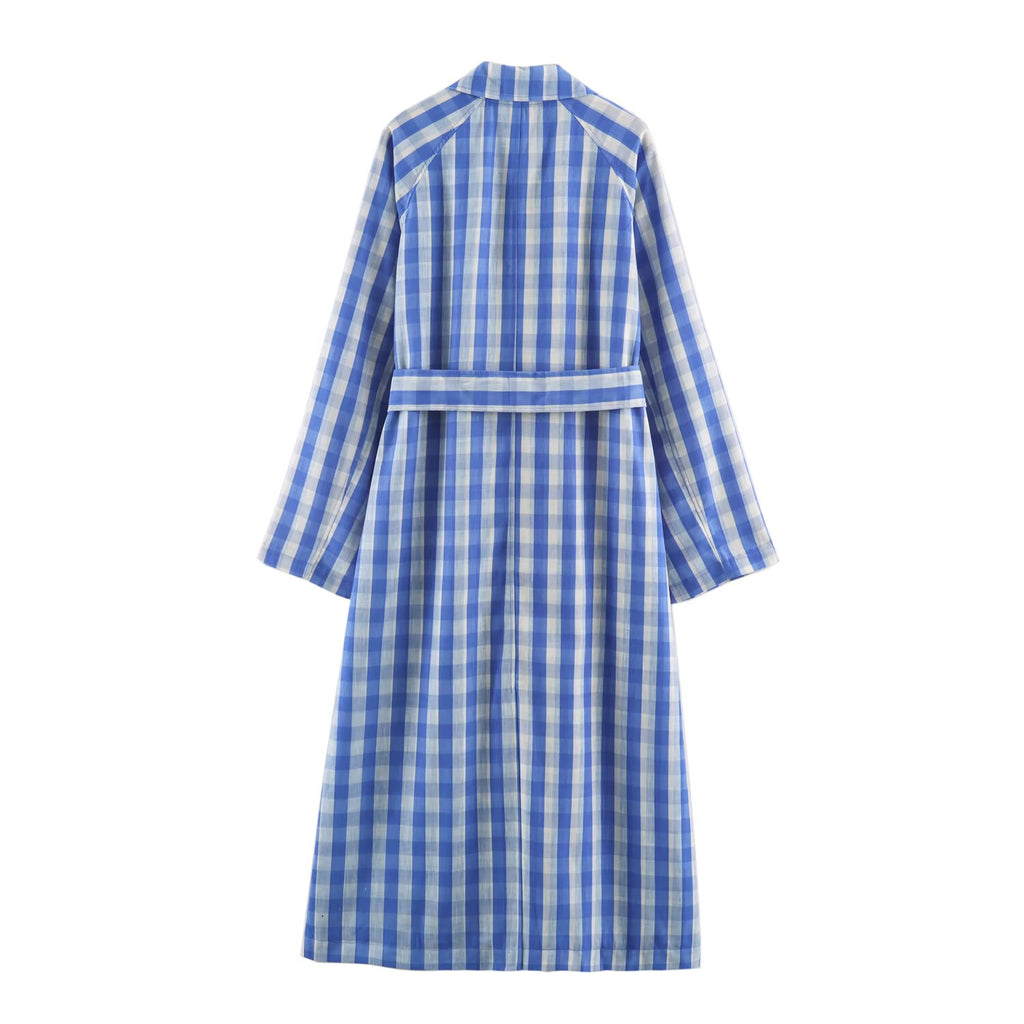 Office Polo Collar Stripes Trench Coat Women Blue Intellectual Elegant Design SenDa
