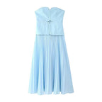 Women Clothing Summer Retro Sexy Slim Color Pleated Tube Top Dress JOUNJ