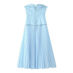 Women Clothing Summer Retro Sexy Slim Color Pleated Tube Top Dress JOUNJ