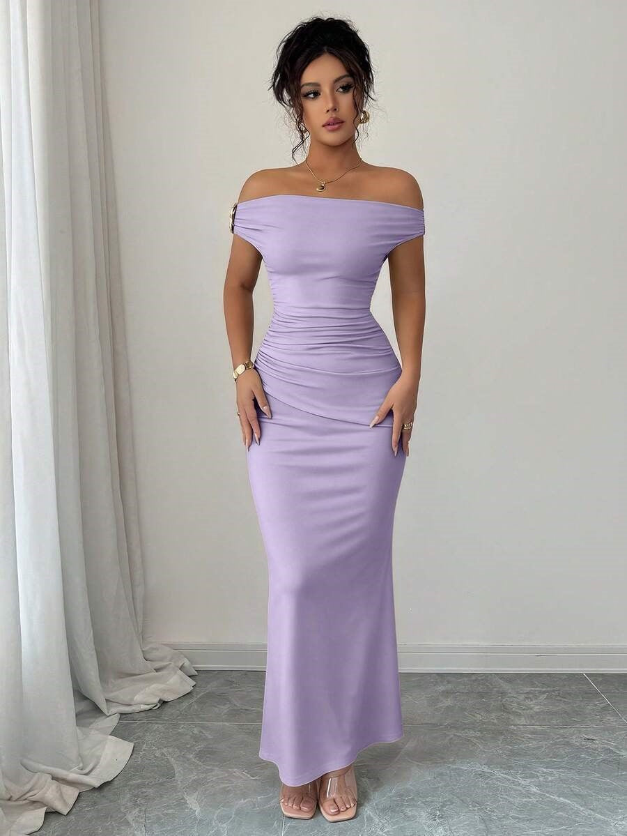 Summer Elegant Pleated Slim Slimming Boat Neck Dress WensDiva