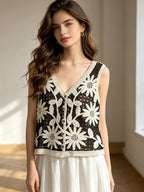 Women Summer Embroidered Sleeveless Multi Color Vest Reddy