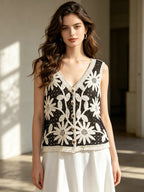 Women Summer Embroidered Sleeveless Multi Color Vest Reddy