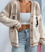 Fashionable Knitted Cardigan Women Autumn Winter Loose Idle Brocade Sweater Coat Long Sleeved Top Owen