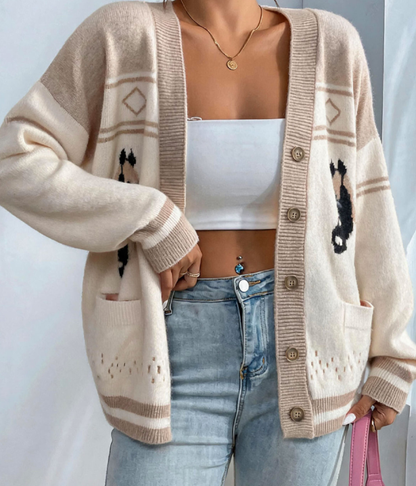 Fashionable Knitted Cardigan Women Autumn Winter Loose Idle Brocade Sweater Coat Long Sleeved Top Owen