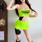 Summer Women Clothing Contrast Color Slim Fit Sexy Street Hollow Out Cutout out Tube Top Dress HERMS
