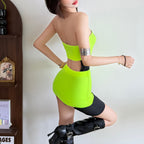 Summer Women Clothing Contrast Color Slim Fit Sexy Street Hollow Out Cutout out Tube Top Dress HERMS