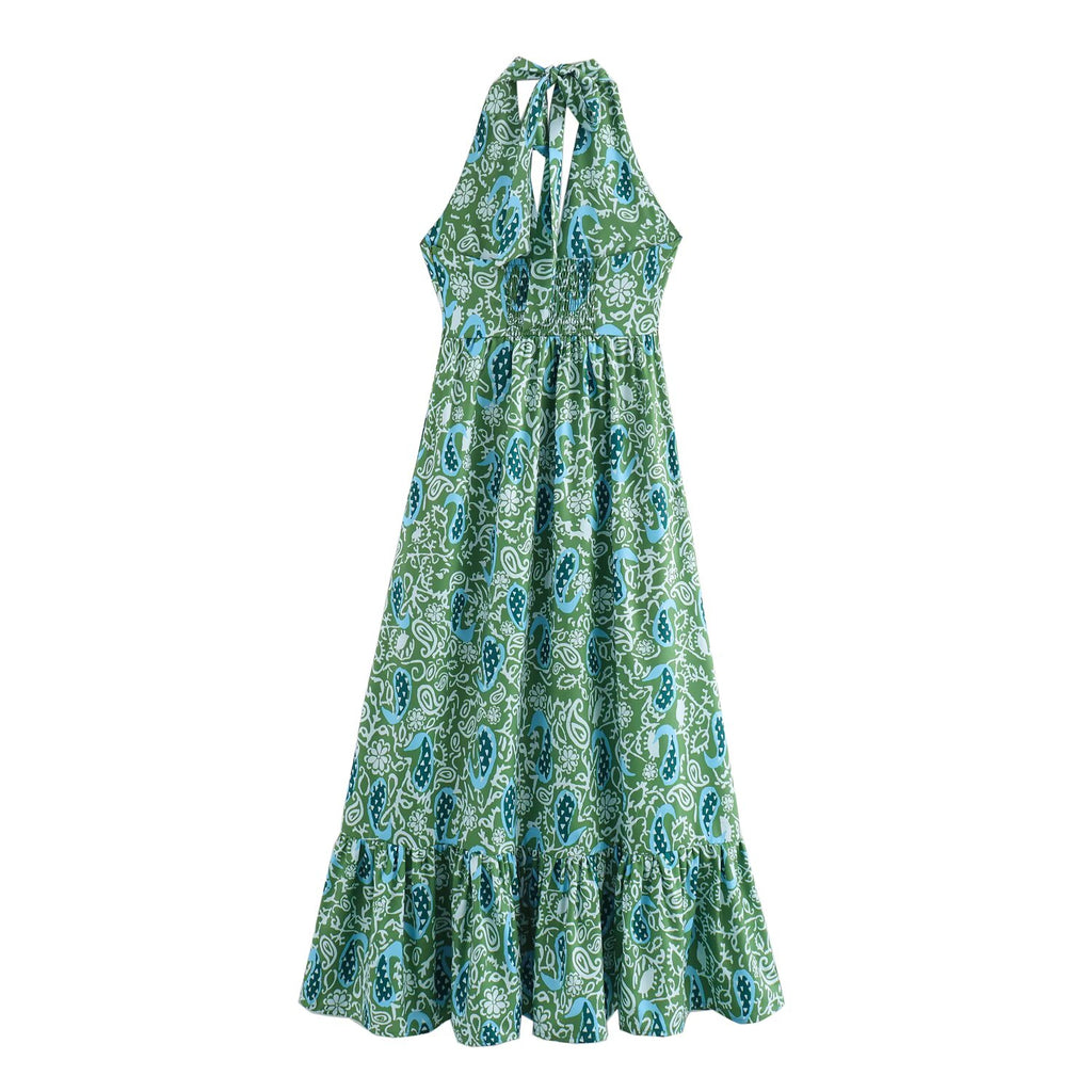 Women Clothing Summer Floral Print Halter Dress Goyo