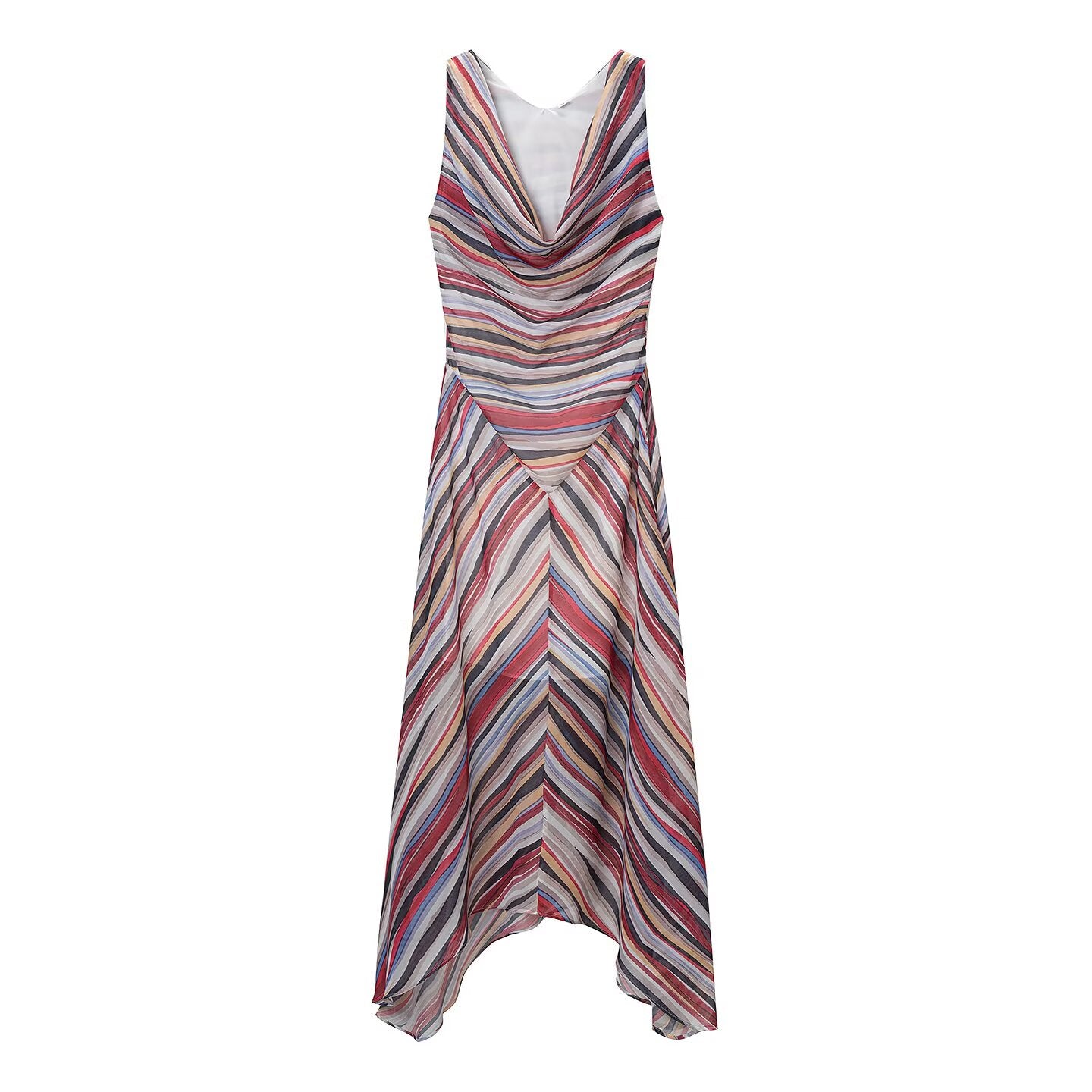 Retro Striped Spaghetti Straps Dress Slimming Vacation Wear Matching Midi Dress JiaJia