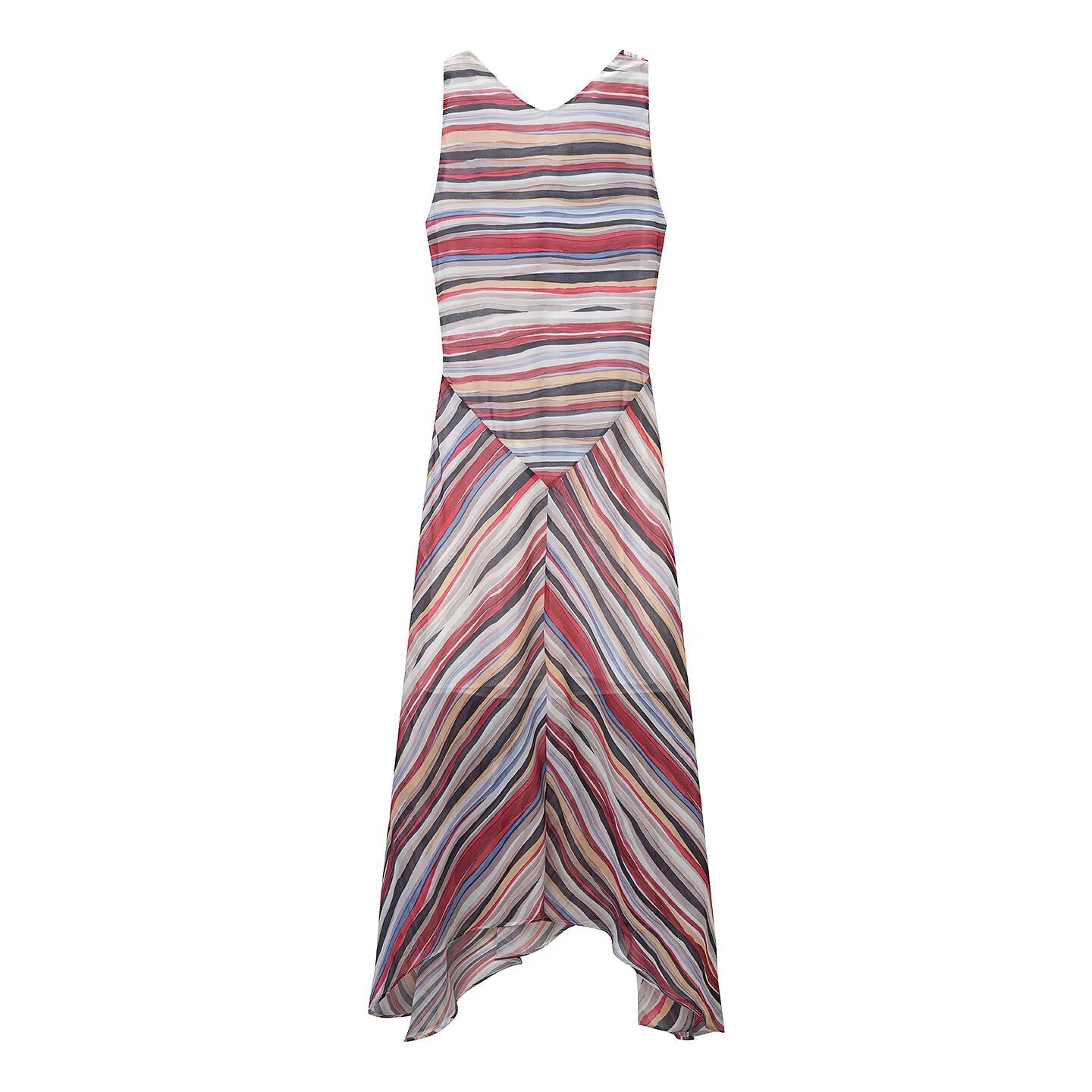 Retro Striped Spaghetti Straps Dress Slimming Vacation Wear Matching Midi Dress JiaJia