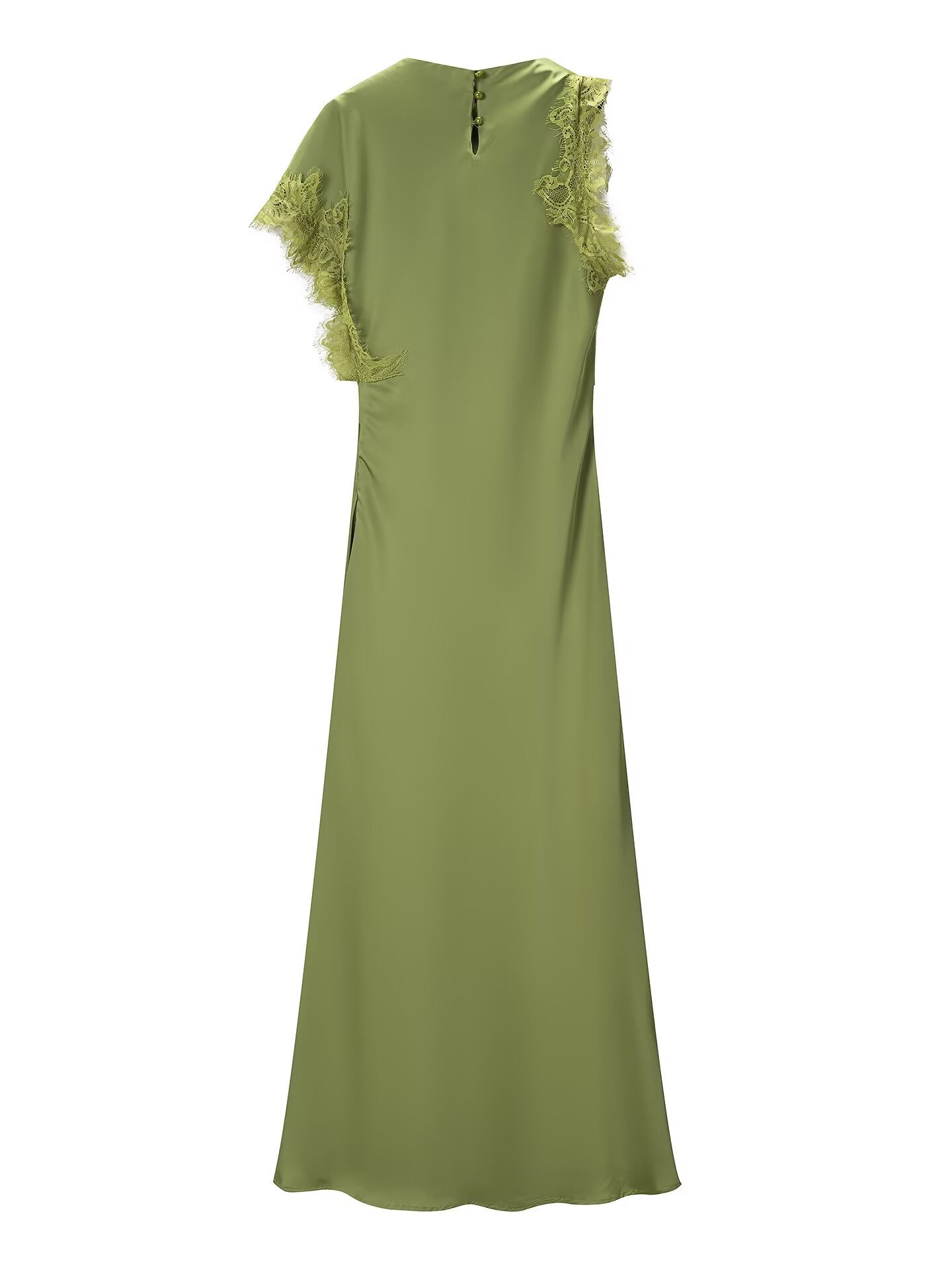 Women Elegant Slim Fit Design Lace Irregular Asymmetric Stitching Maxi Dress JiaJia