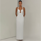Summer Sexy Hollow Out Cutout Corset Slim Solid Color Sheath Long Halter Dress LAGERFELD