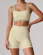 Color Block Halter Neck Fitness Two Piece Sets Sport Waistcoat Women Yoga Bum Lift Shorts Pilates Training Top Summer YiGlo