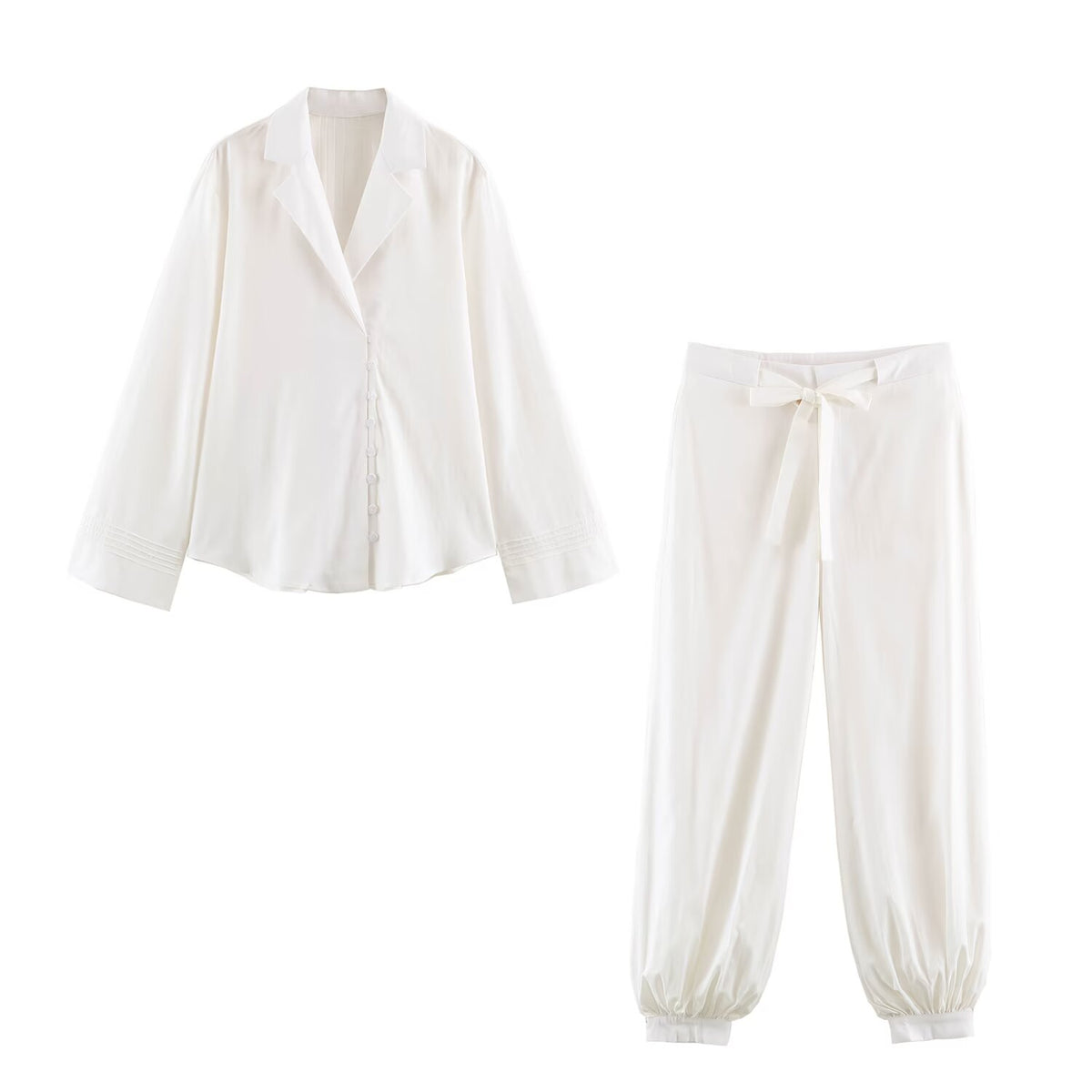 Women Spring Solid Button Top Shirt Pant Sets SenDa