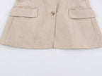 Women Clothing Summer Pleated Blazer Straight Leg Pants Sets SenDa