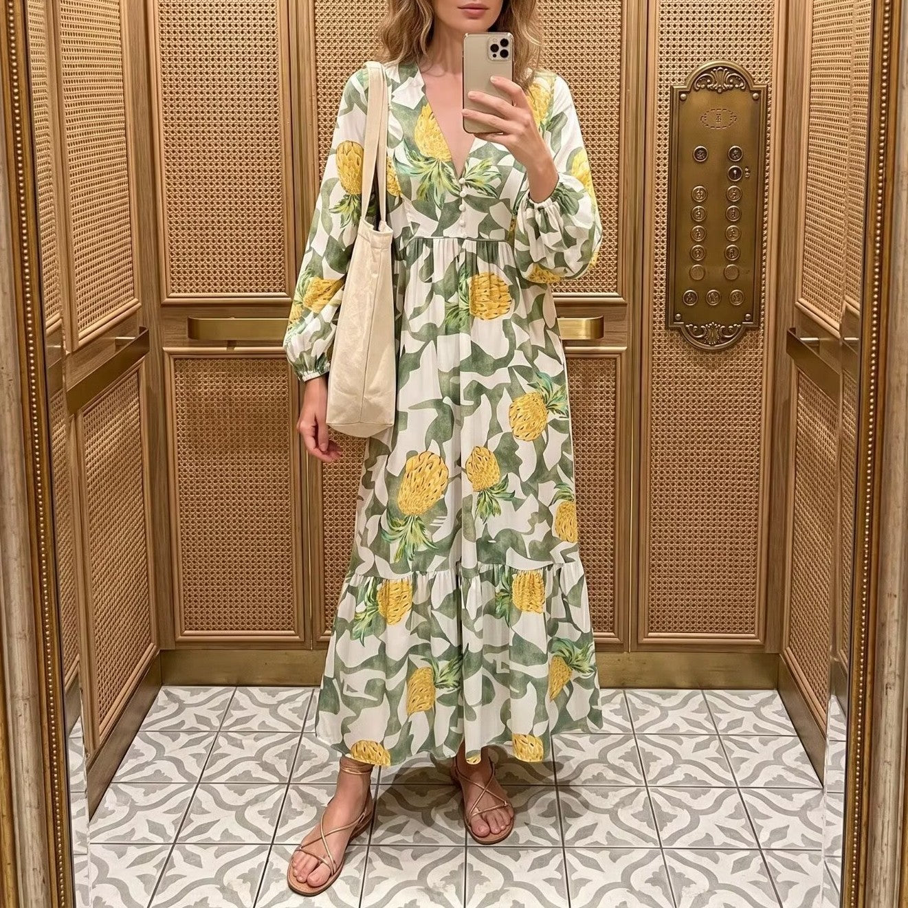 Women Clothing Autumn Rayon Printed Bohemian Vacation Loose Long Sleeve Dress YiPin