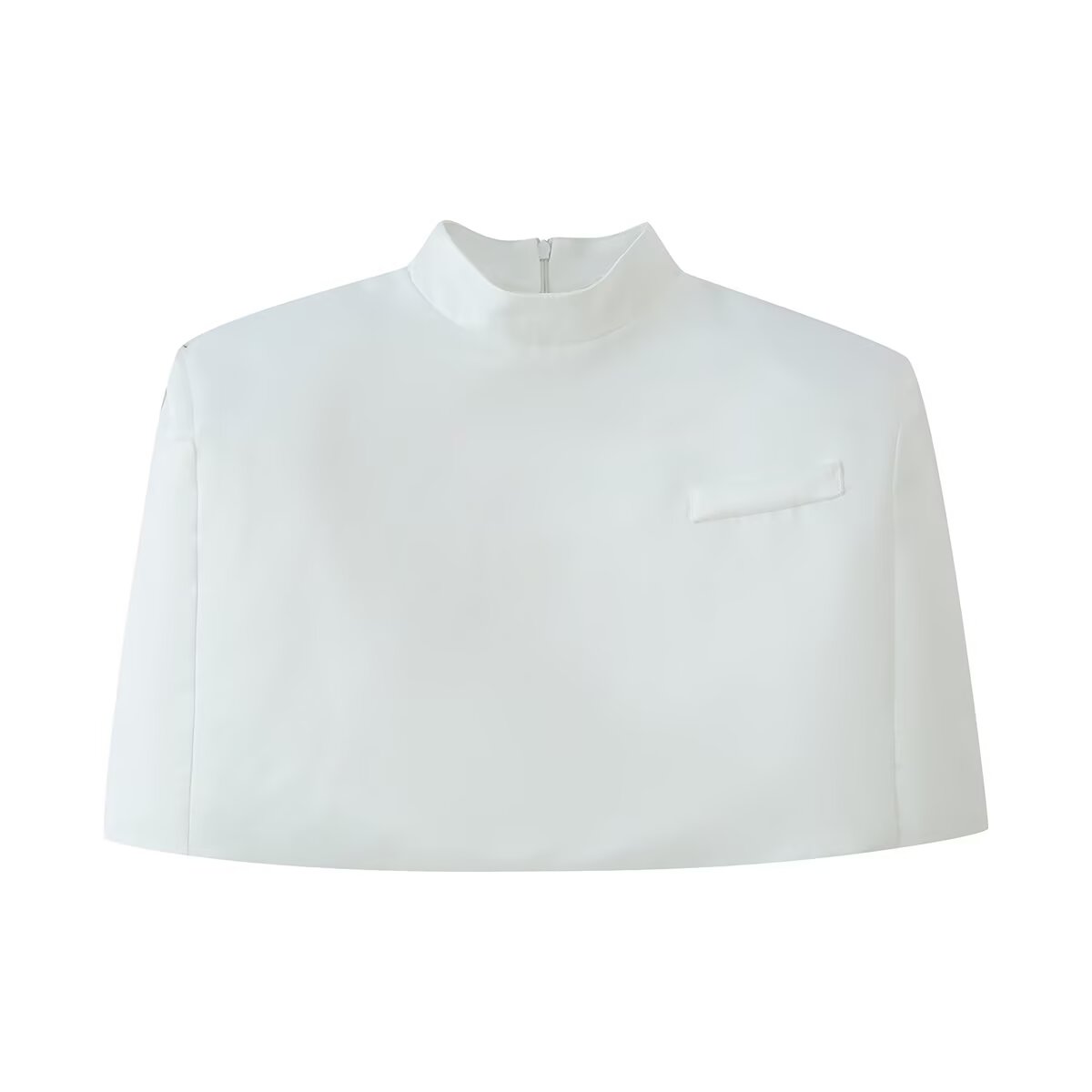 Women Clothing Office Small Stand Collar Faux Pocket Decoration Cape Top CHEN