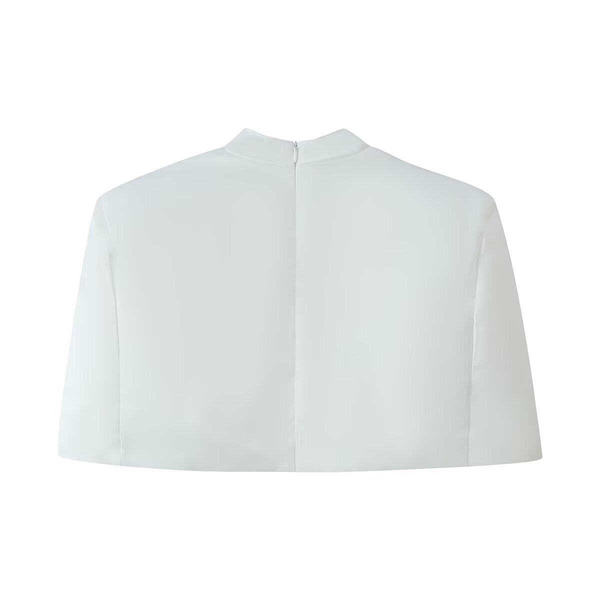 Women Clothing Office Small Stand Collar Faux Pocket Decoration Cape Top CHEN