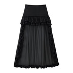 Women Clothing Summer Multi Layer Ruffled Long Trailing Skirt CHEN
