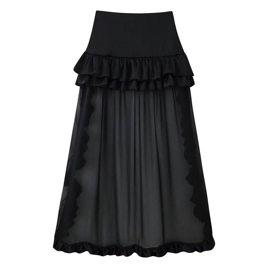 Women Clothing Summer Multi Layer Ruffled Long Trailing Skirt CHEN