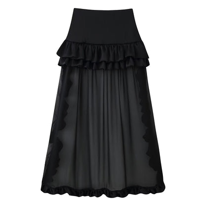 Women Clothing Summer Multi Layer Ruffled Long Trailing Skirt CHEN